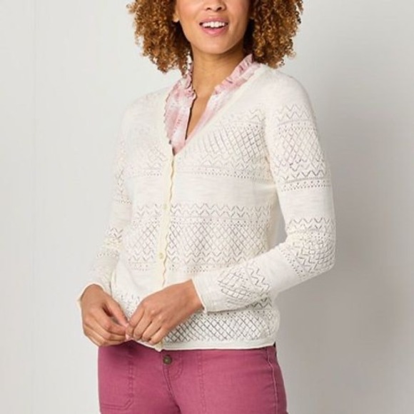 Frye Sweaters - FRYE Womens Cardigan Sweater Knit Open Front Cream XL Lace Detail Scalloped